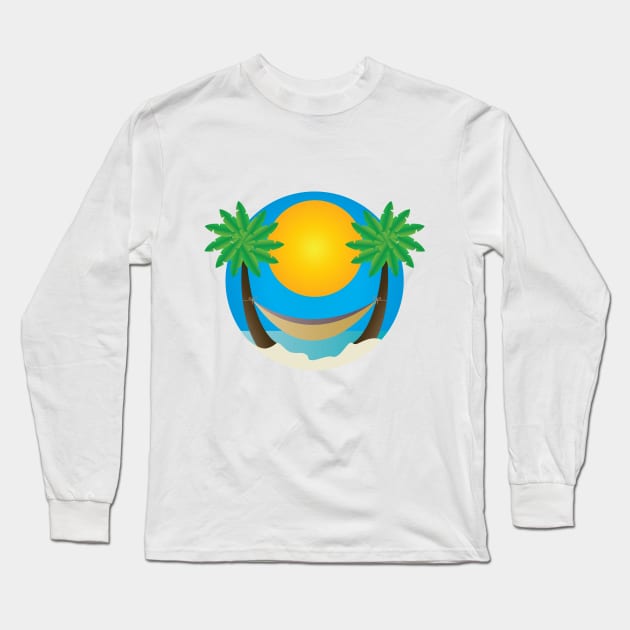 Hammock palm trees sun beach Long Sleeve T-Shirt by Insignis